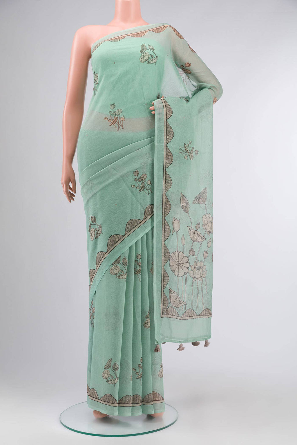 Sea Green Tussar Silk Saree