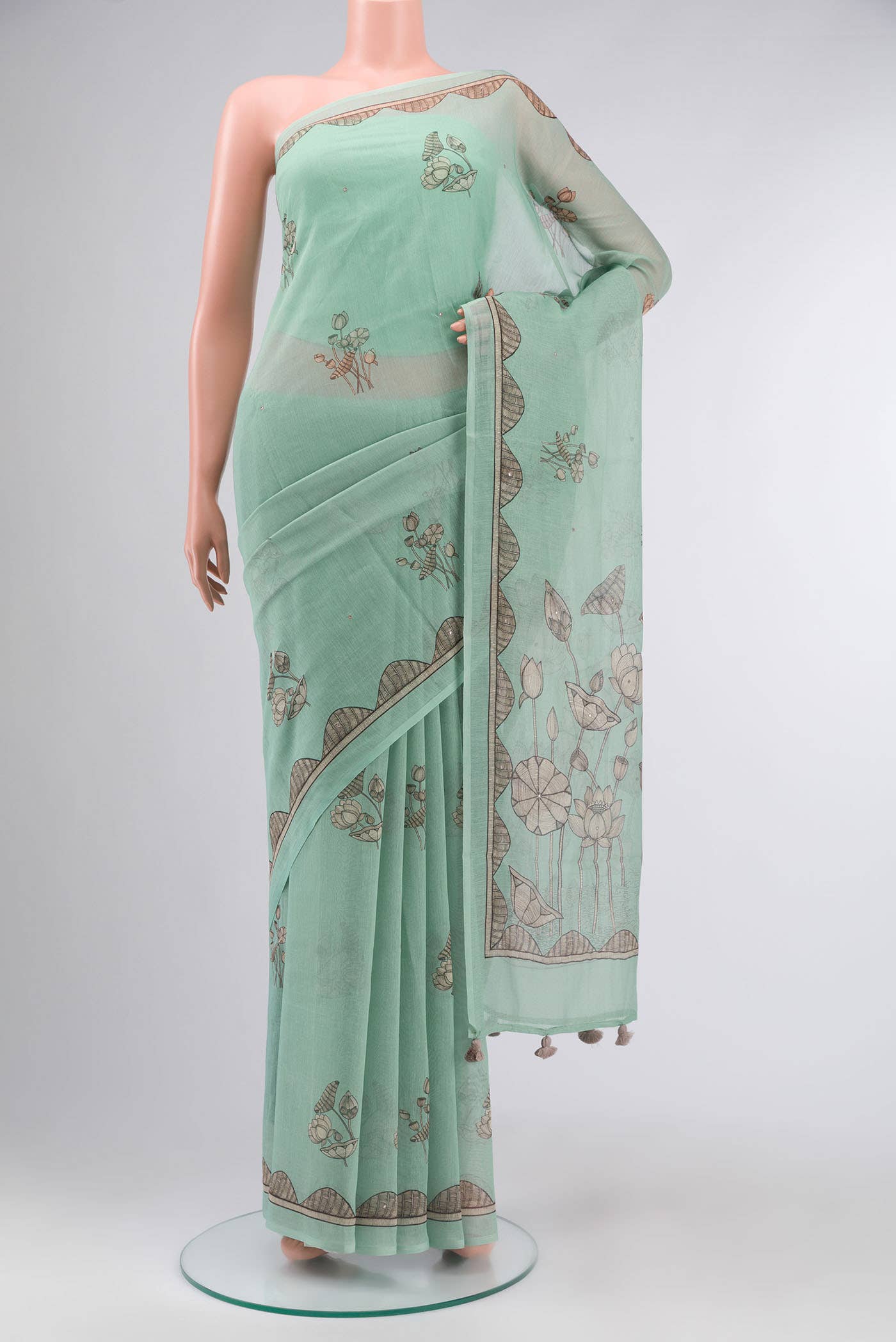 Sea Green Tussar Silk Saree