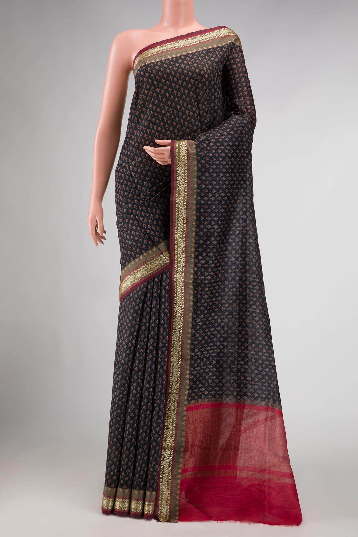 Navy Blue Tussar Silk Saree