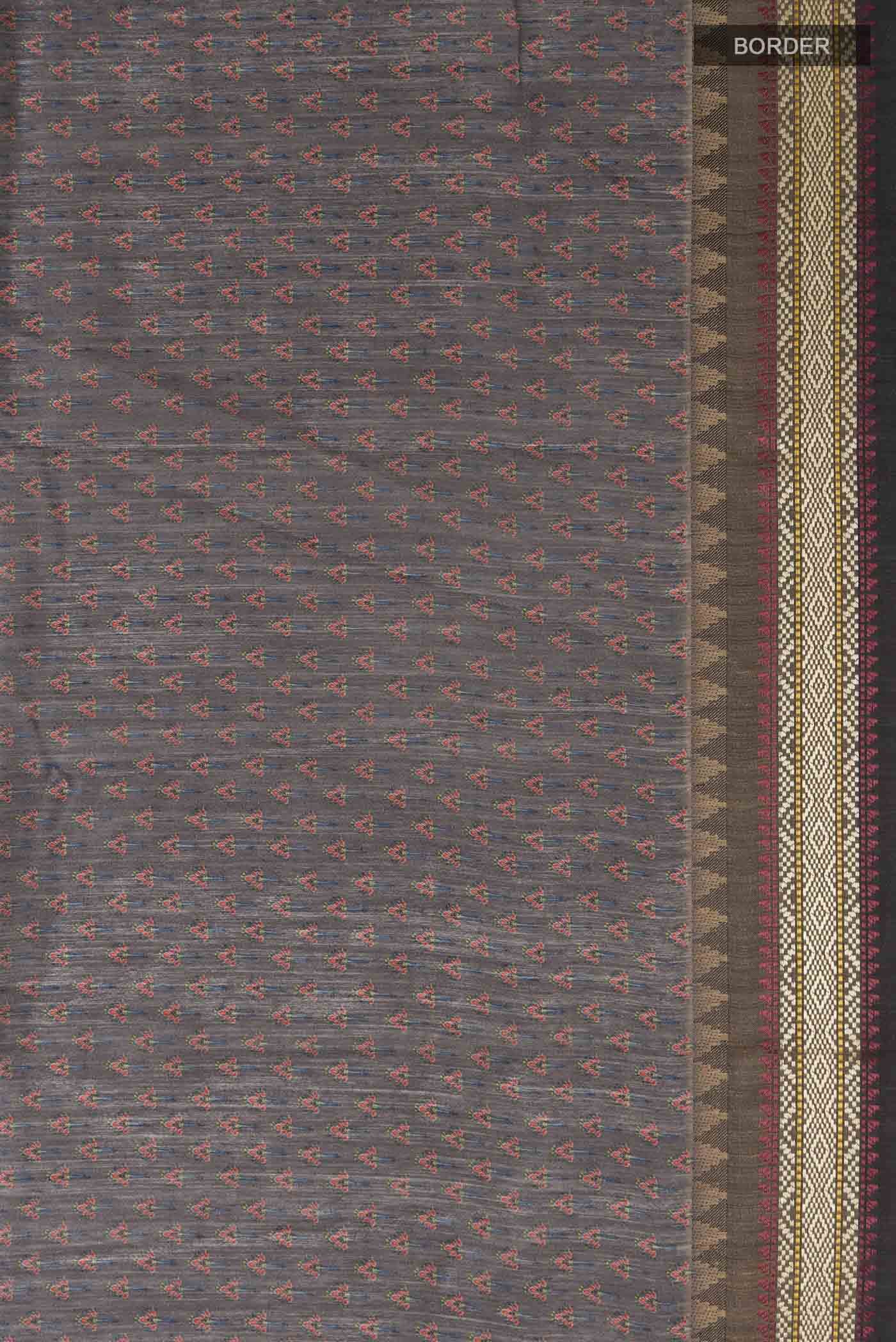 Grey Tussar Silk Saree
