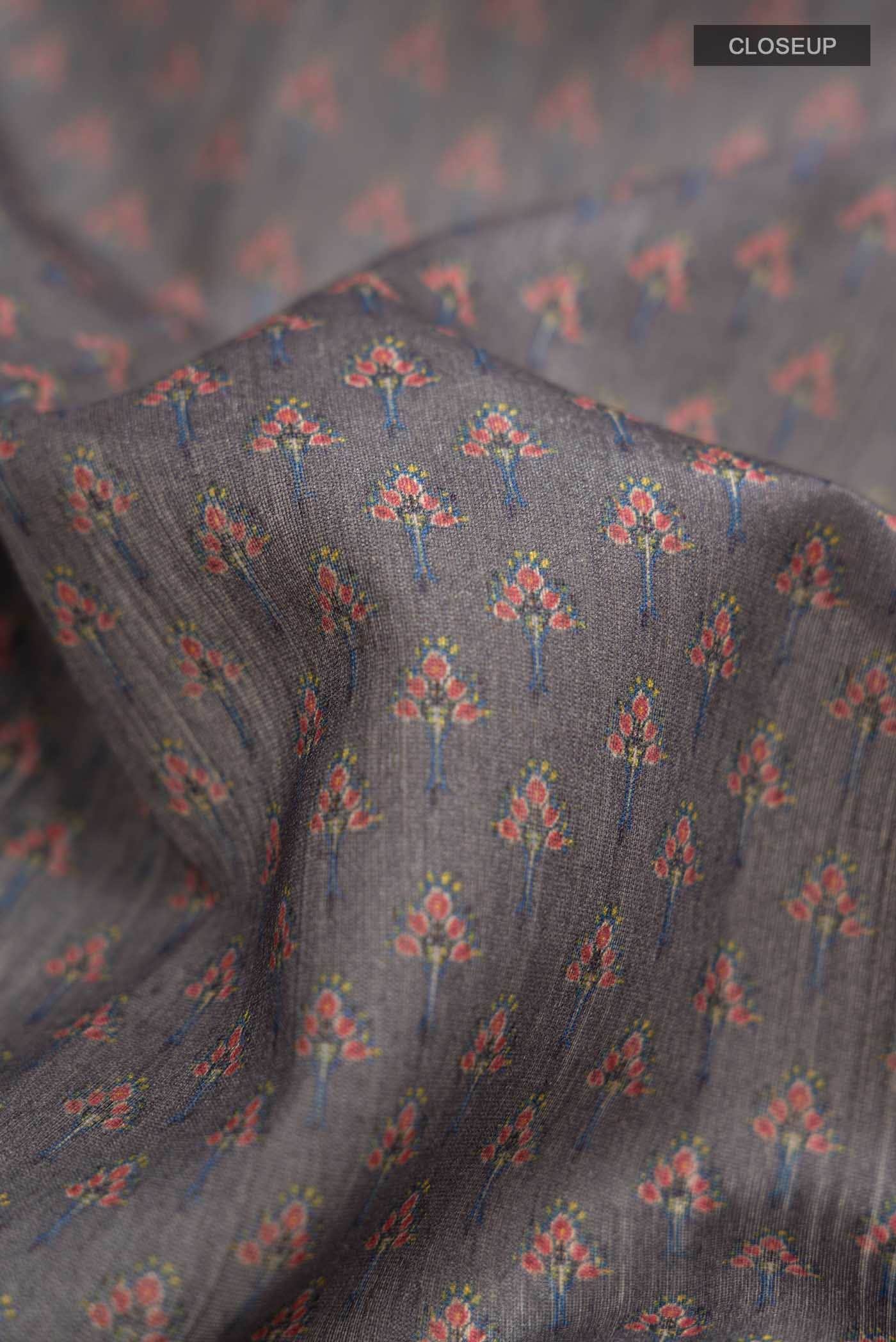 Grey Tussar Silk Saree
