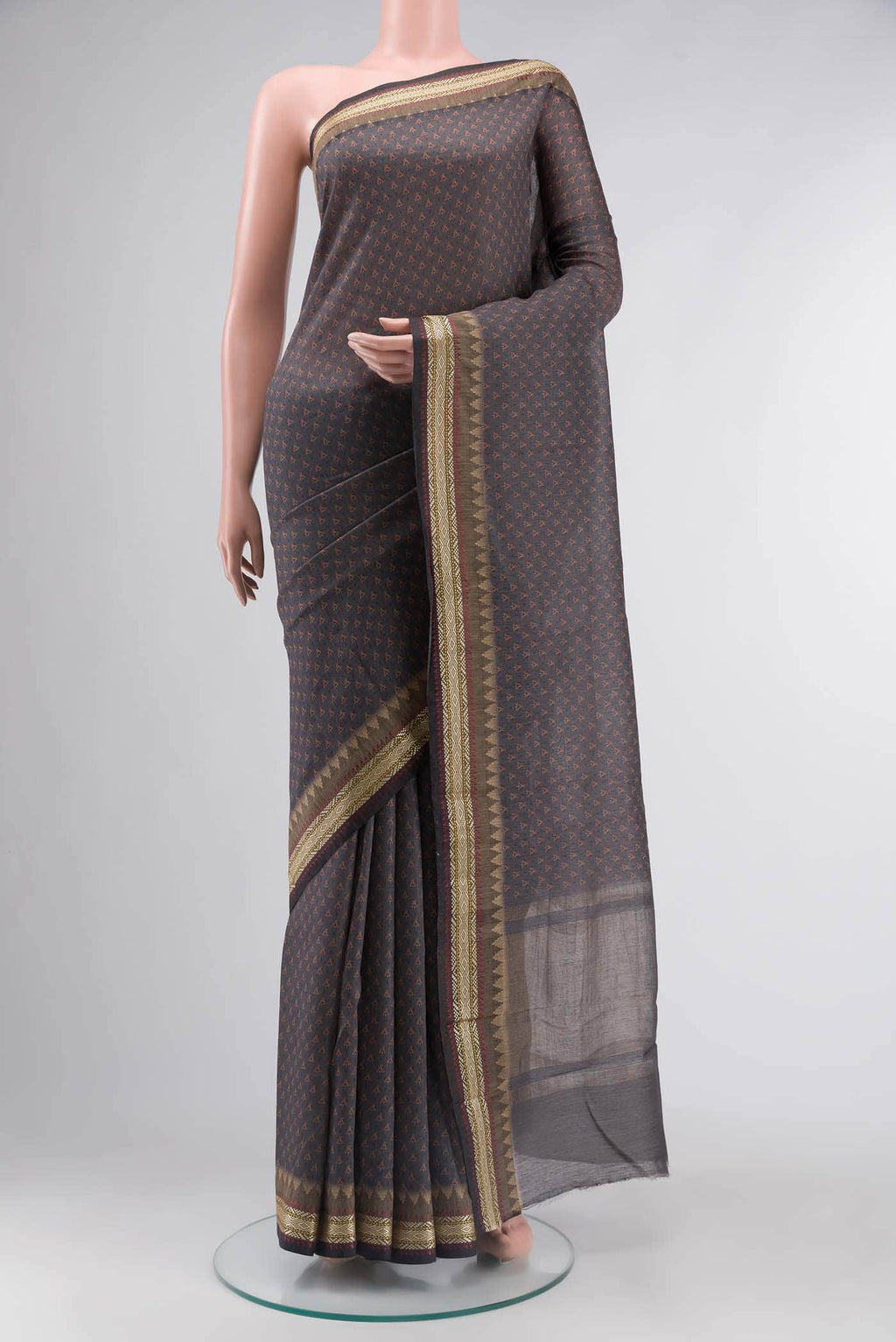 Grey Tussar Silk Saree