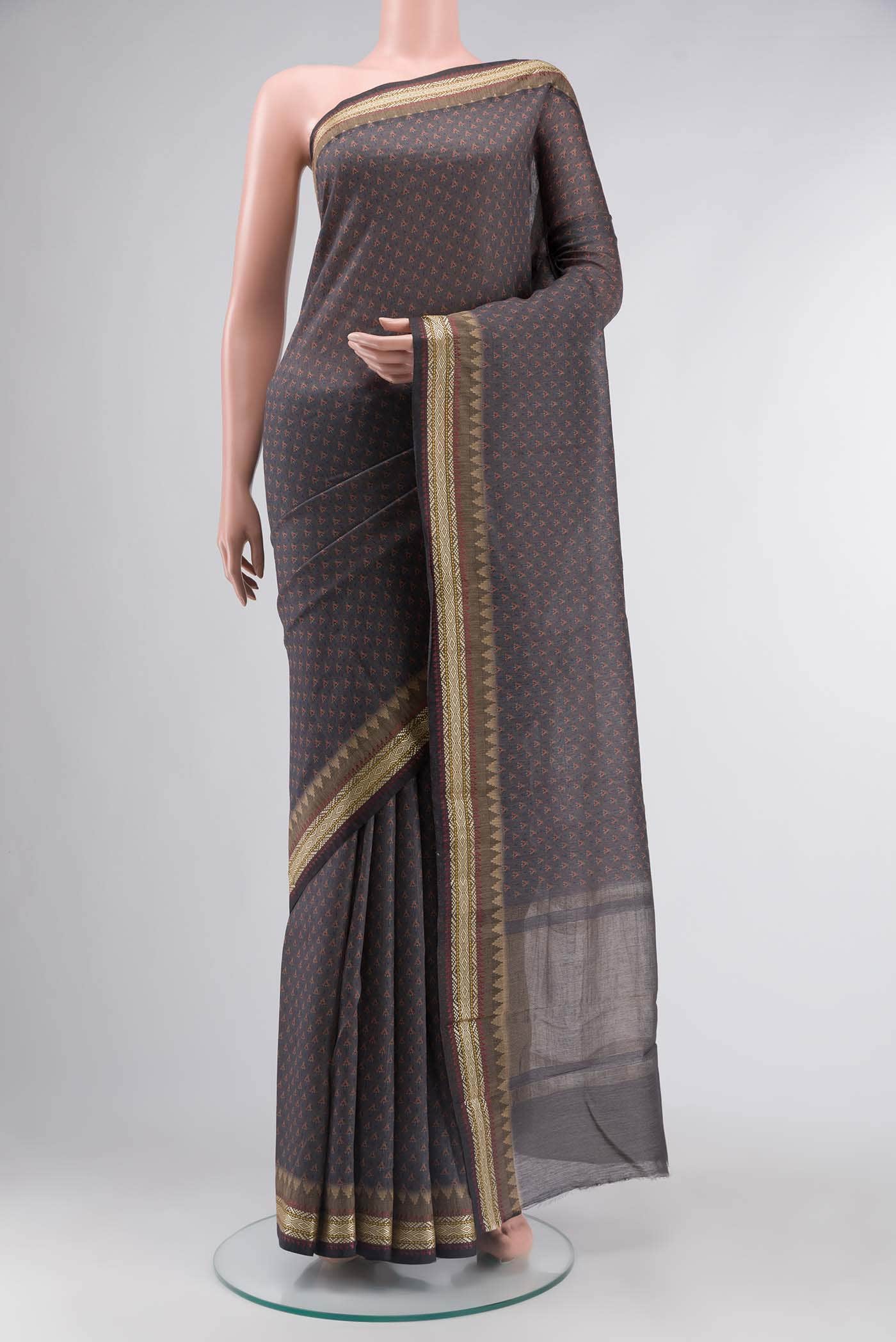 Grey Tussar Silk Saree