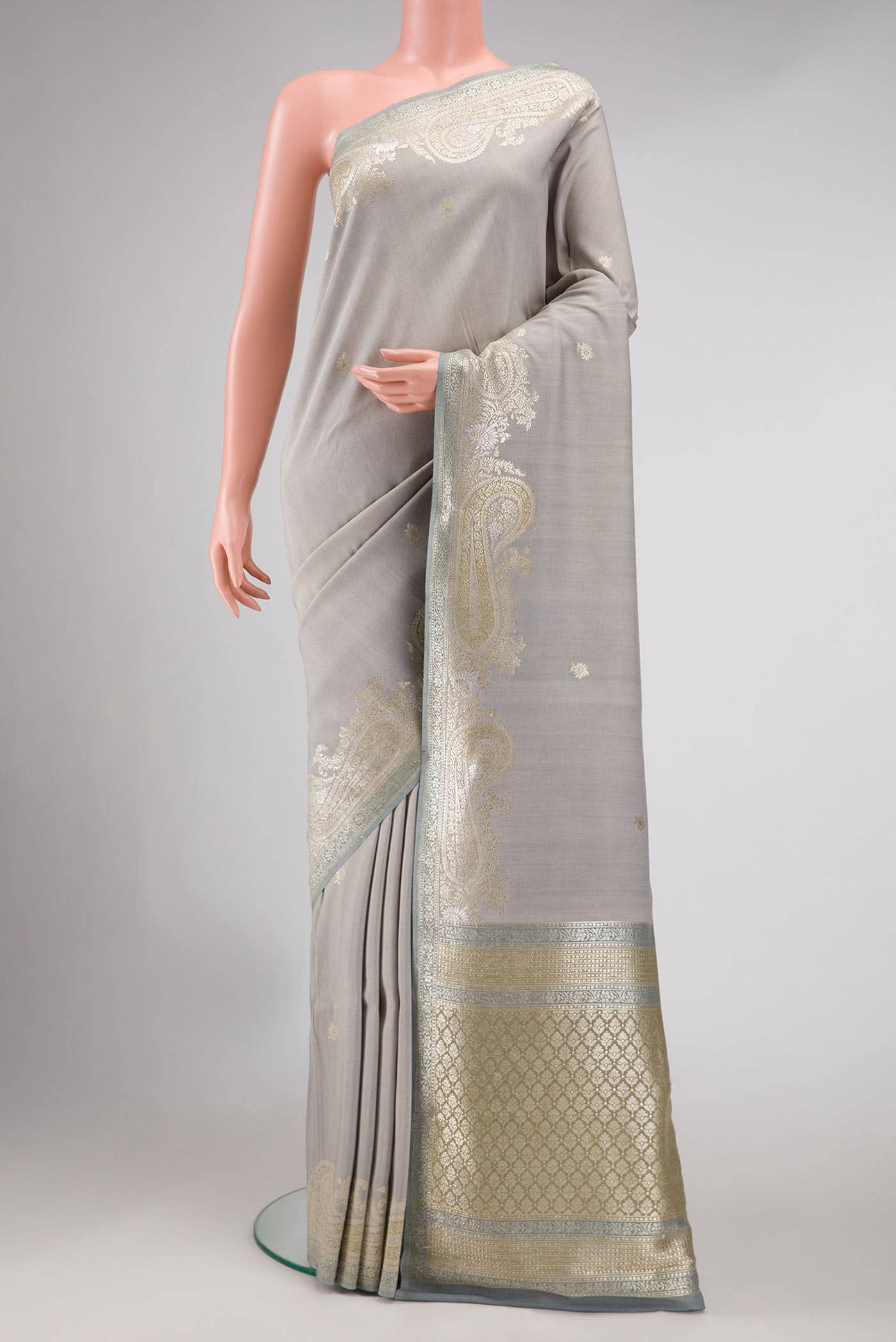 Grey Banarasi Silk Saree