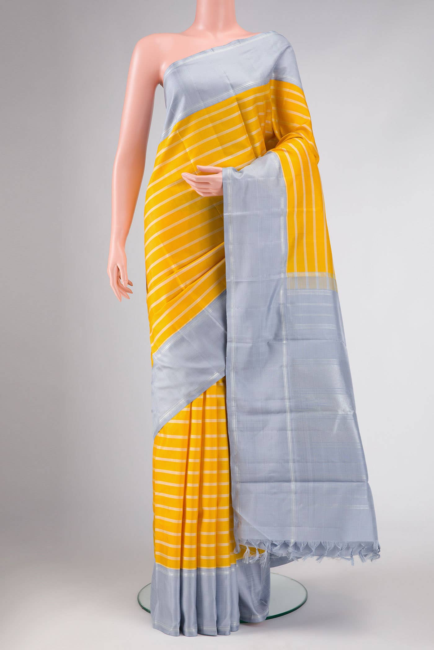 Pure Silk Pure Zari Yellow Dual Tone Kanchipuram Saree