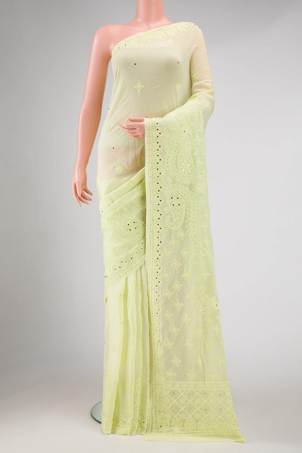 Lemon Yellow Mysore Georgette Saree