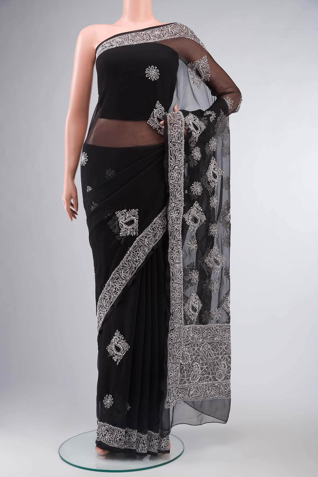 Black Chikankari Georgette Saree