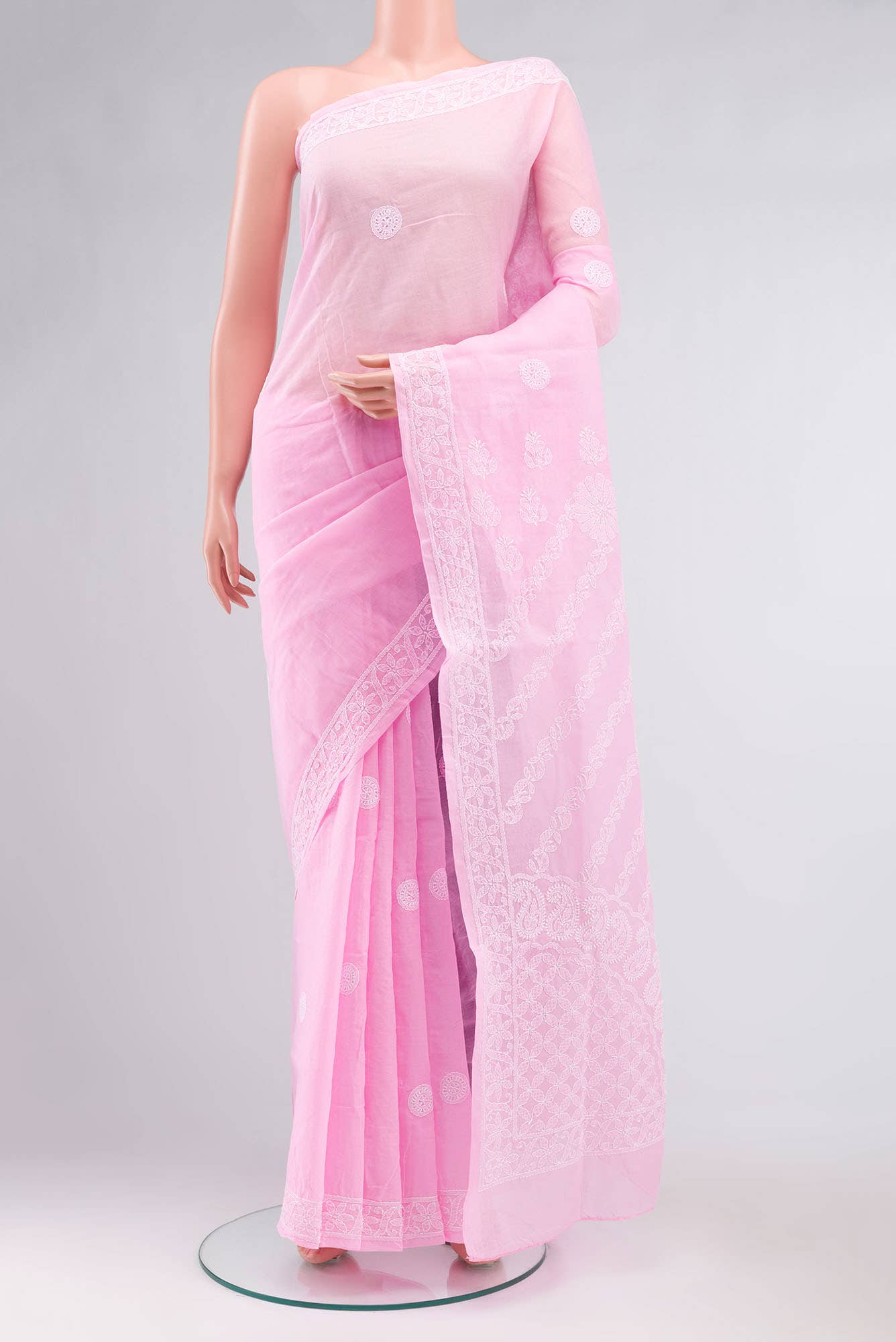 Pink Chikankari Cotton Saree