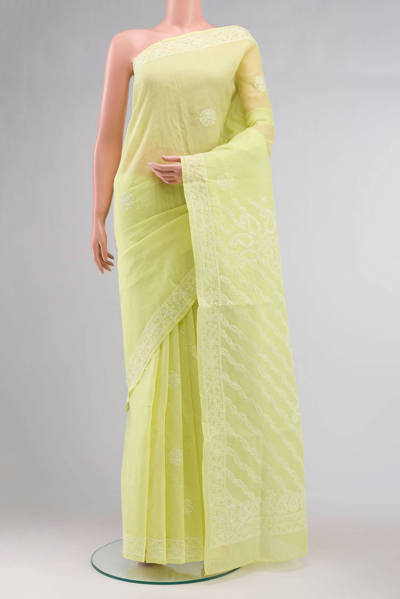 Green Chikankari Cotton Saree