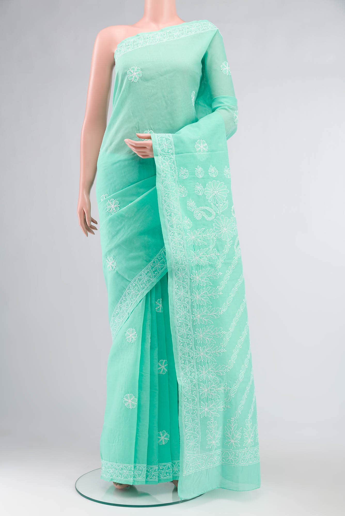 Green Chikankari Cotton Saree