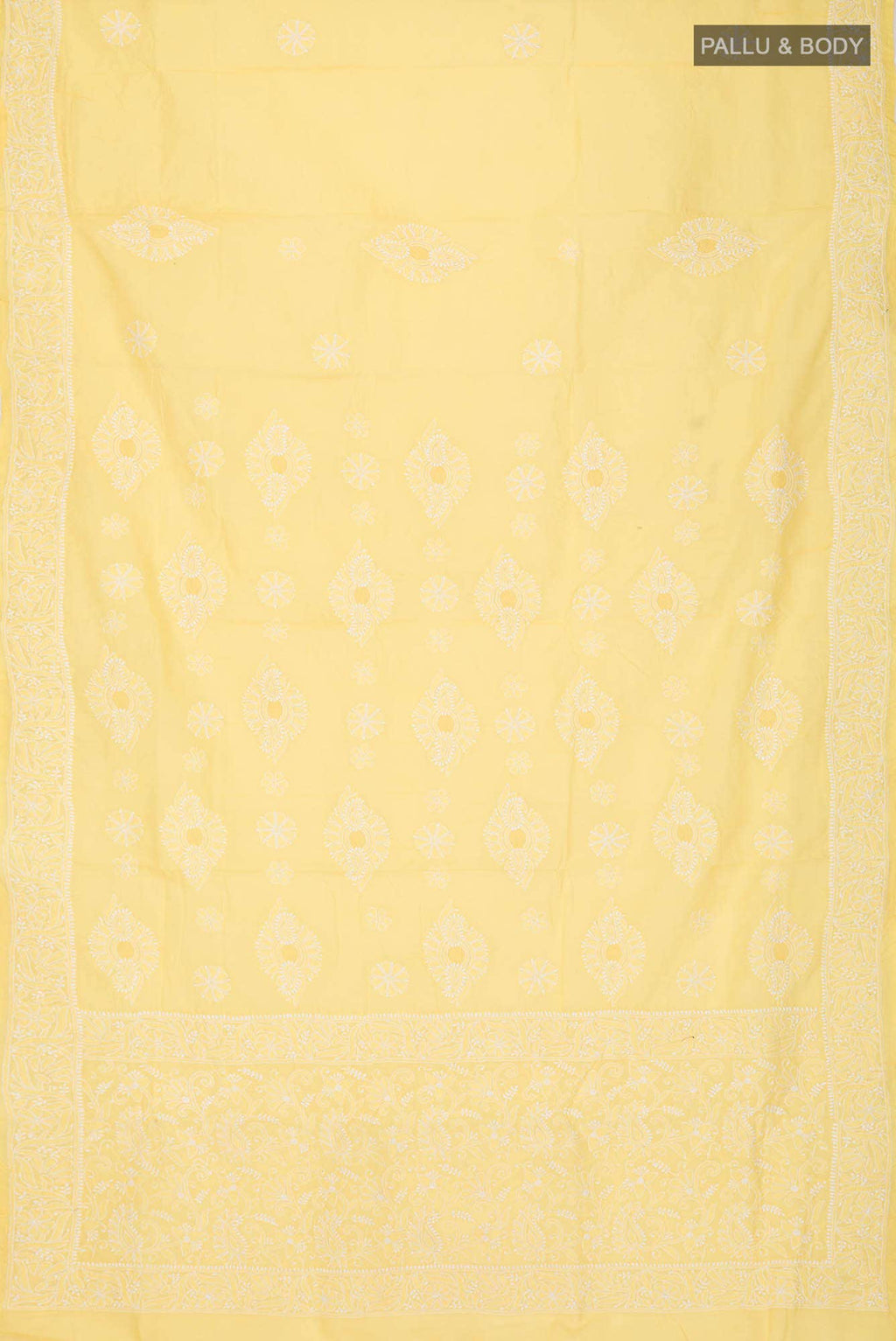 Yellow Chikankari Cotton Saree