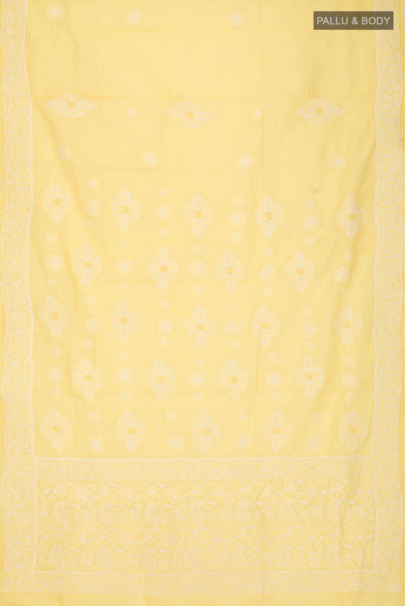 Yellow Chikankari Cotton Saree