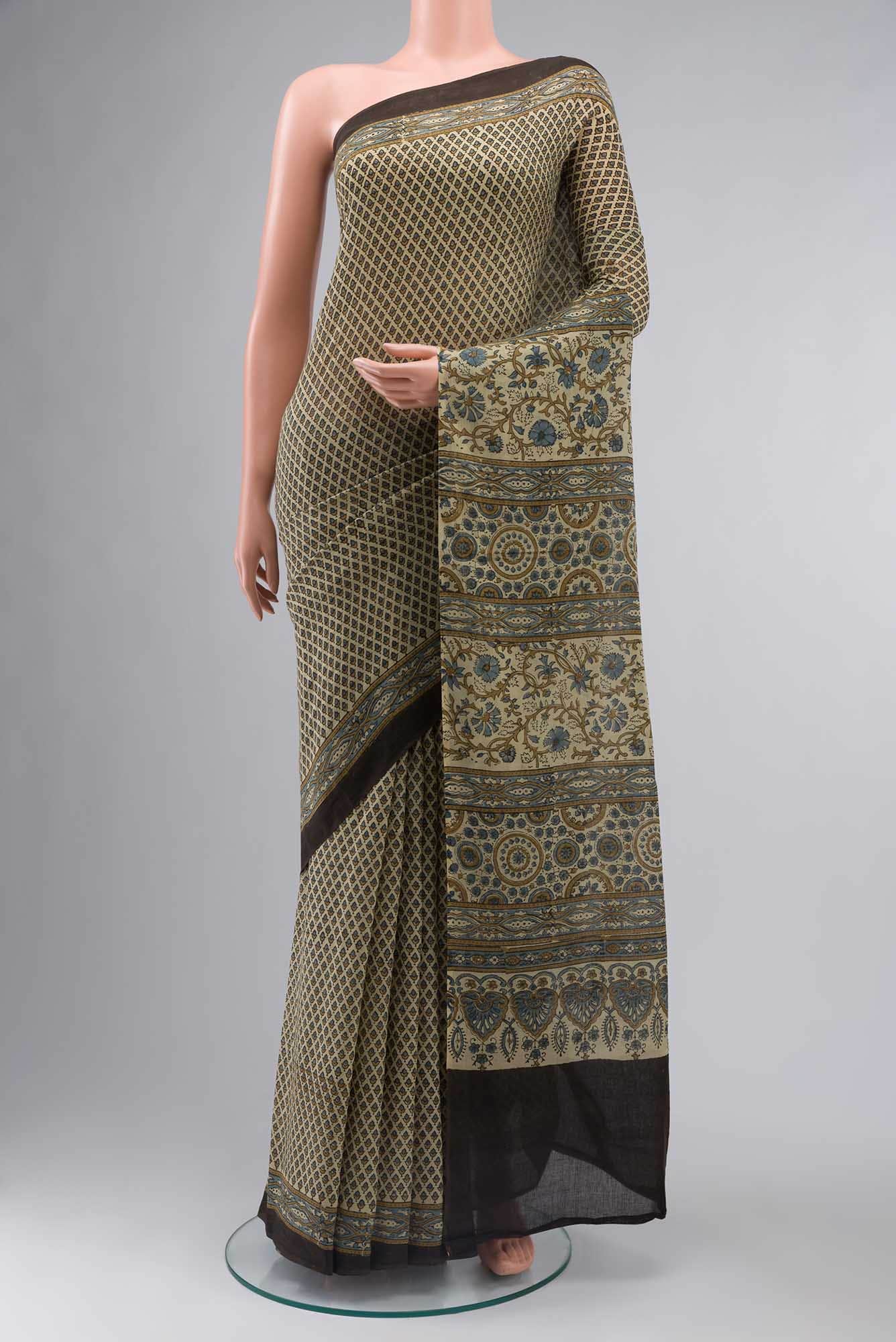Beige Chanderi Silk Cotton Saree