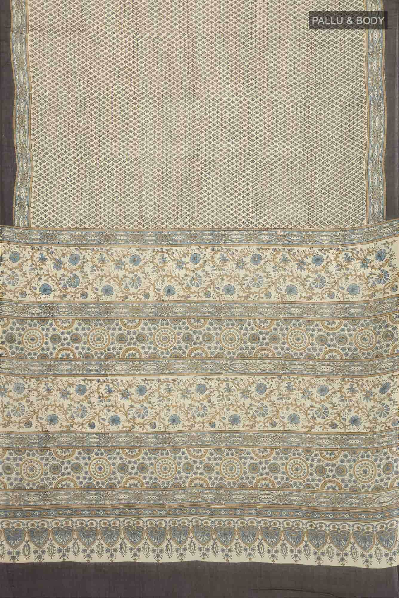 Beige Chanderi Silk Cotton Saree