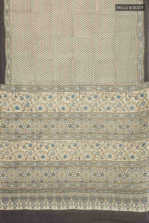Beige Chanderi Silk Cotton Saree