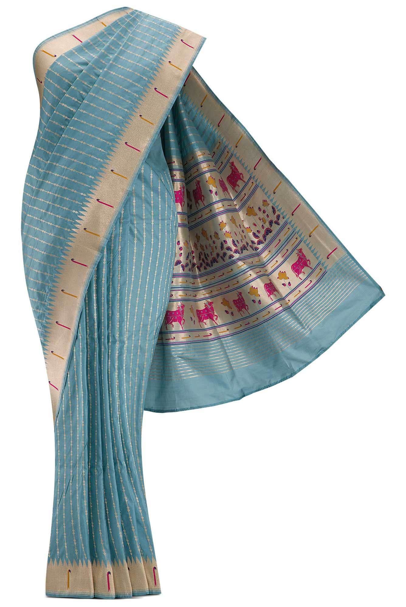 Blue Dual Tone Banarasi Silk Saree