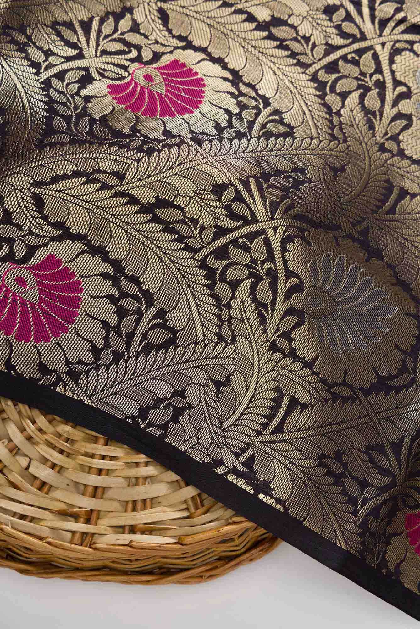 Black Banarasi Silk Dress Material