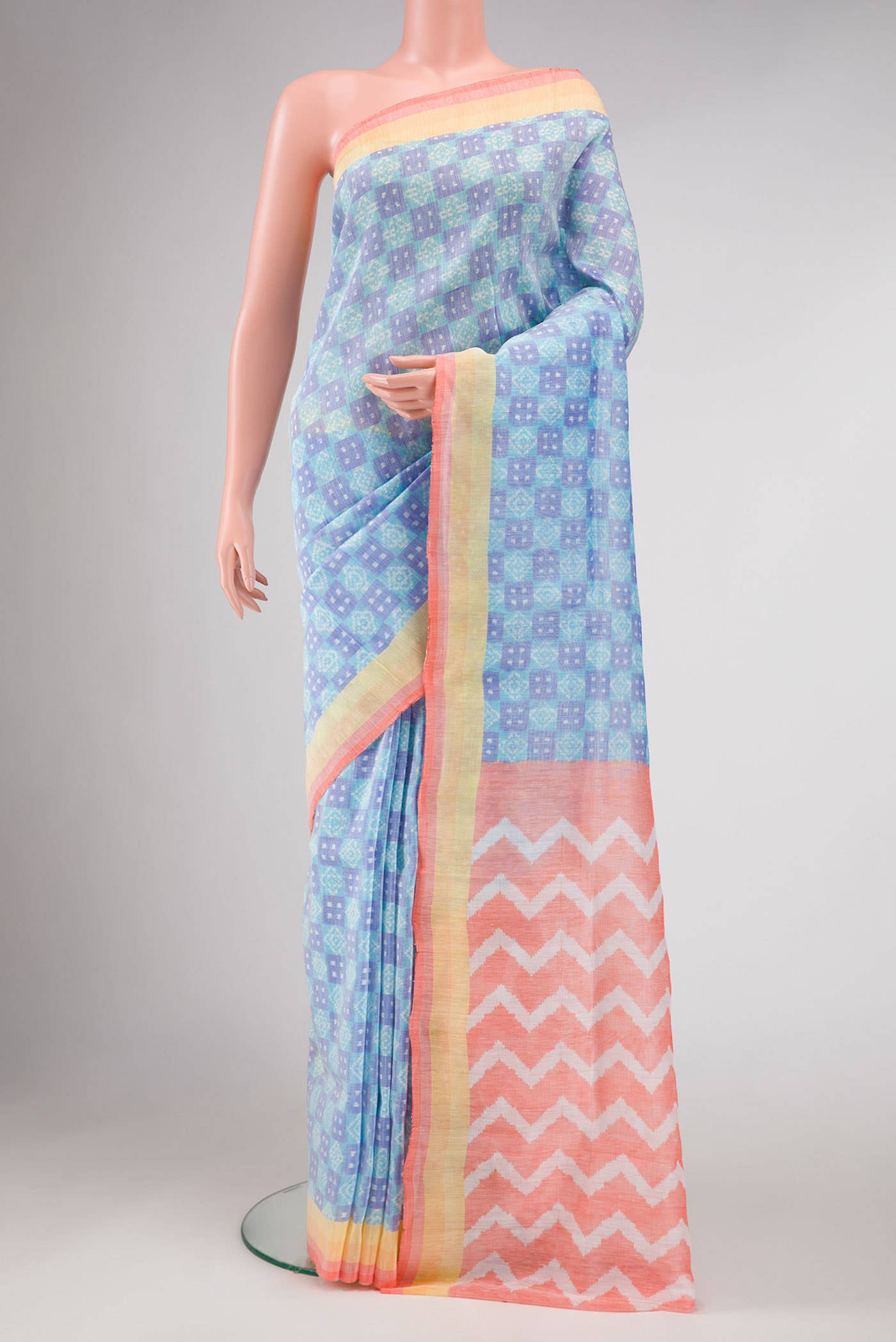 Blue Dual Tone Linen Saree