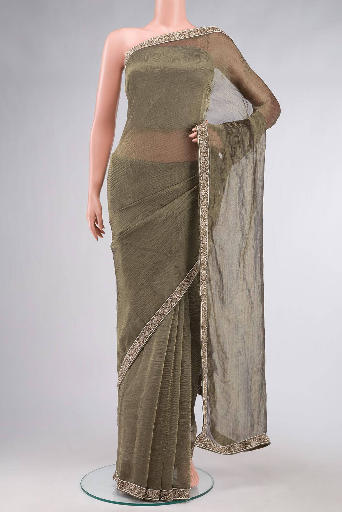 Gold with Black Dual Tone Organza Silk Saree