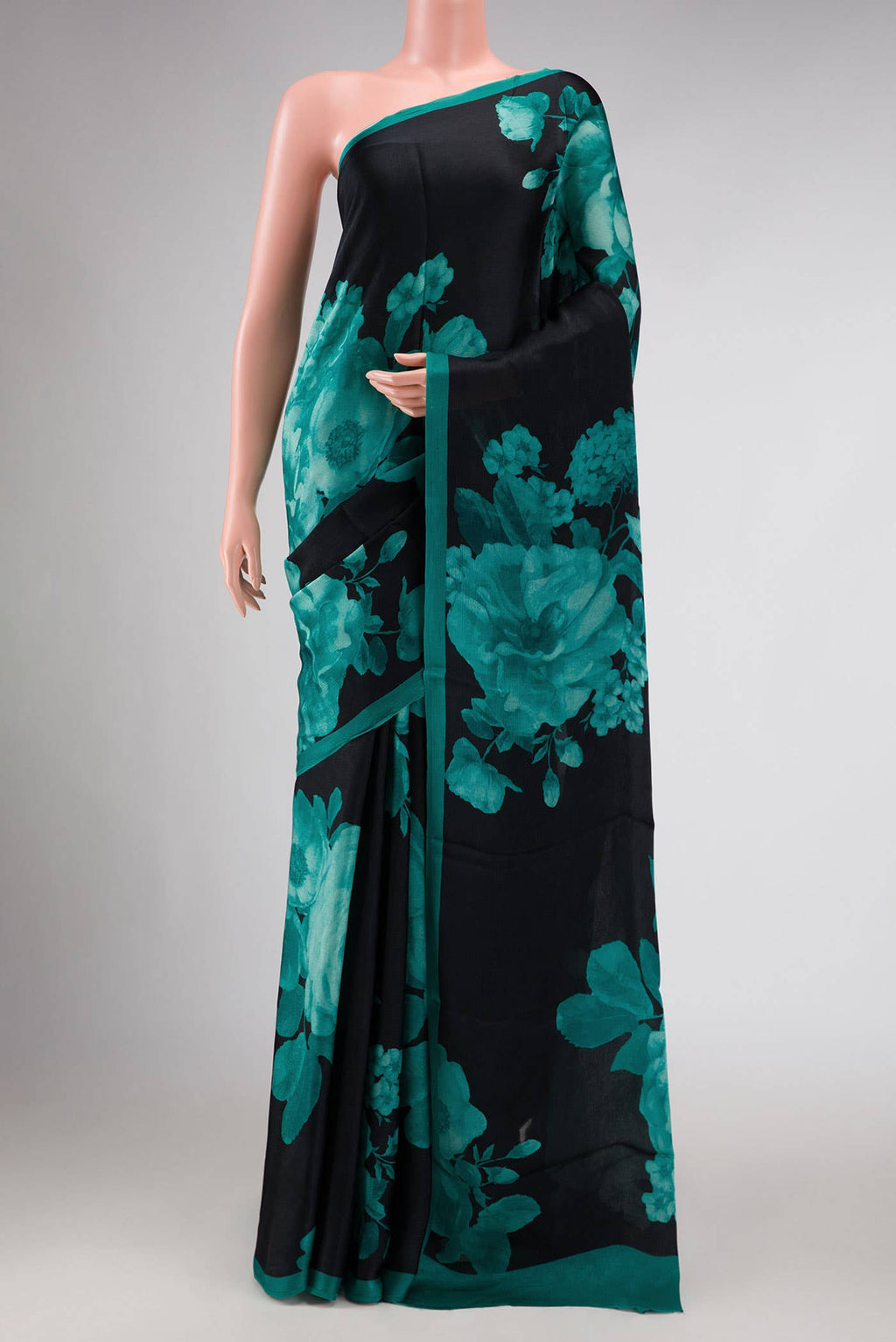 Black Satin Crepe Saree