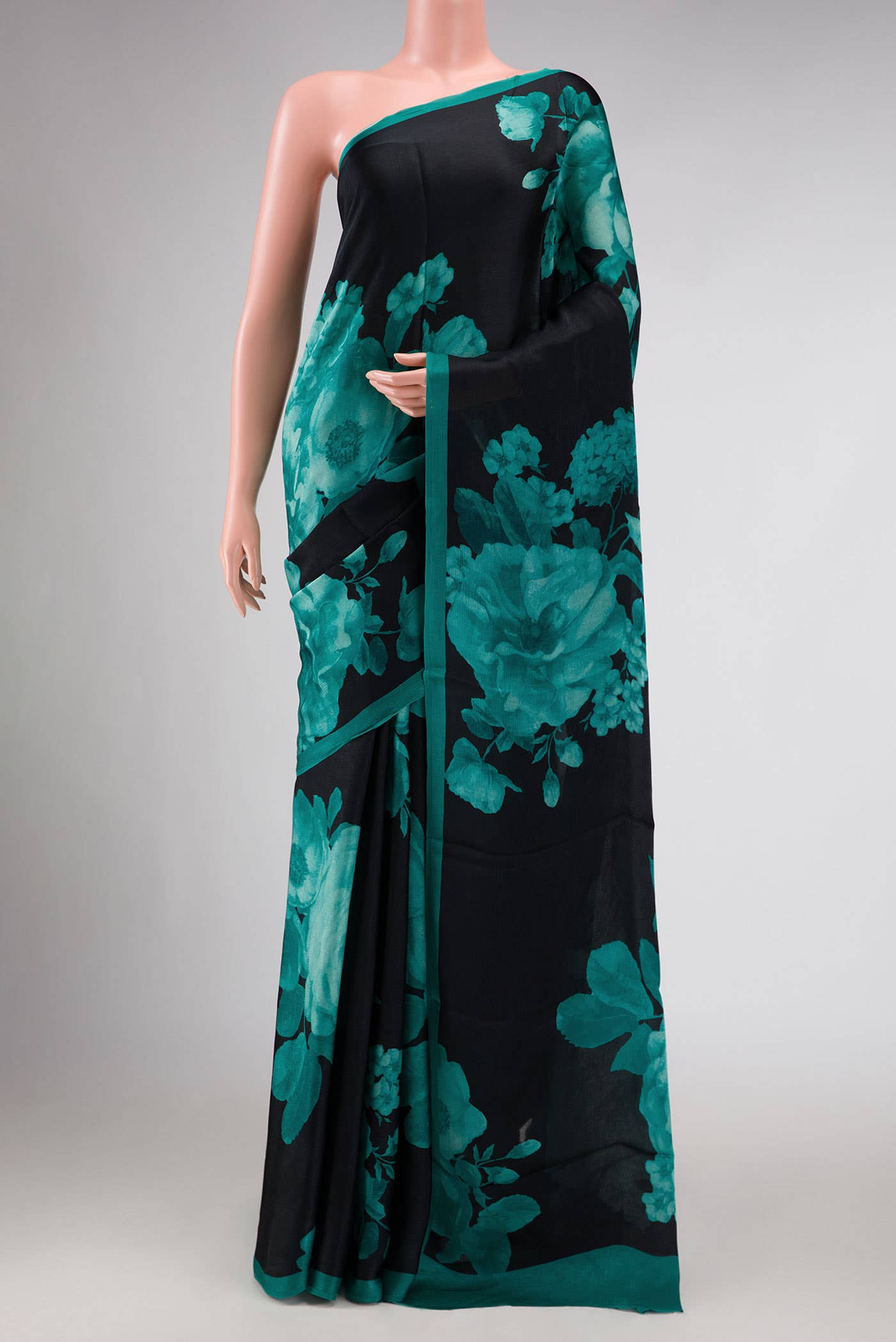 Black Satin Crepe Saree