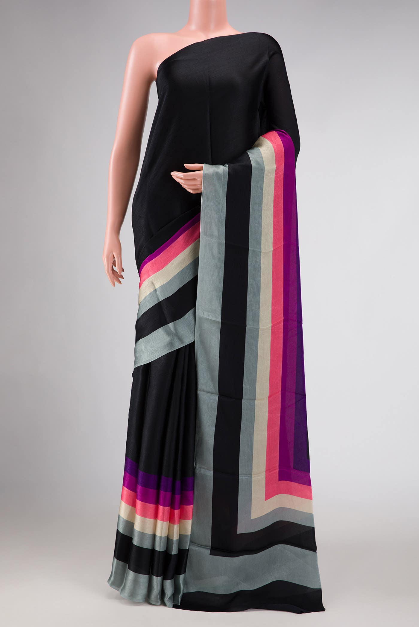 Black Satin Crepe Saree