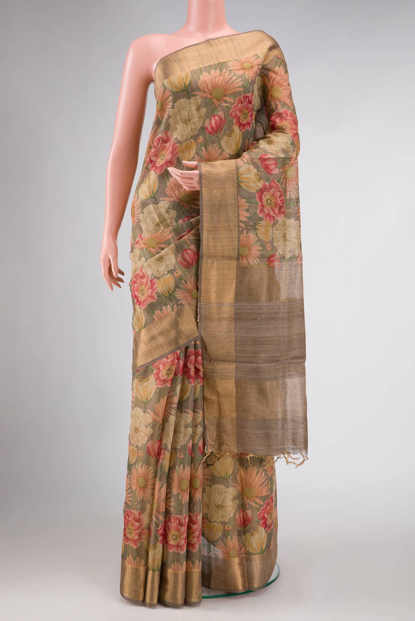 Brown Dual Tone Tussar Silk Saree