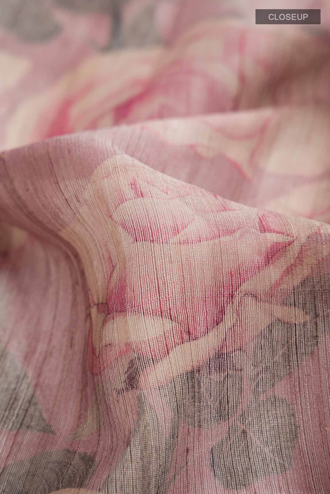 Pink Tussar Silk Saree