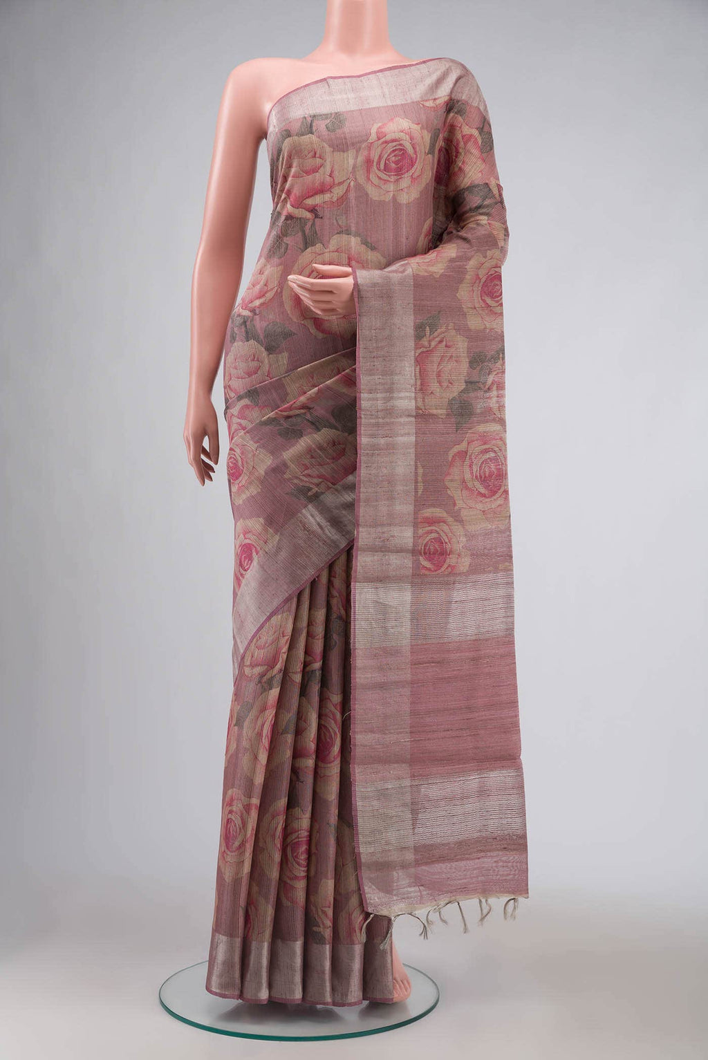 Pink Tussar Silk Saree