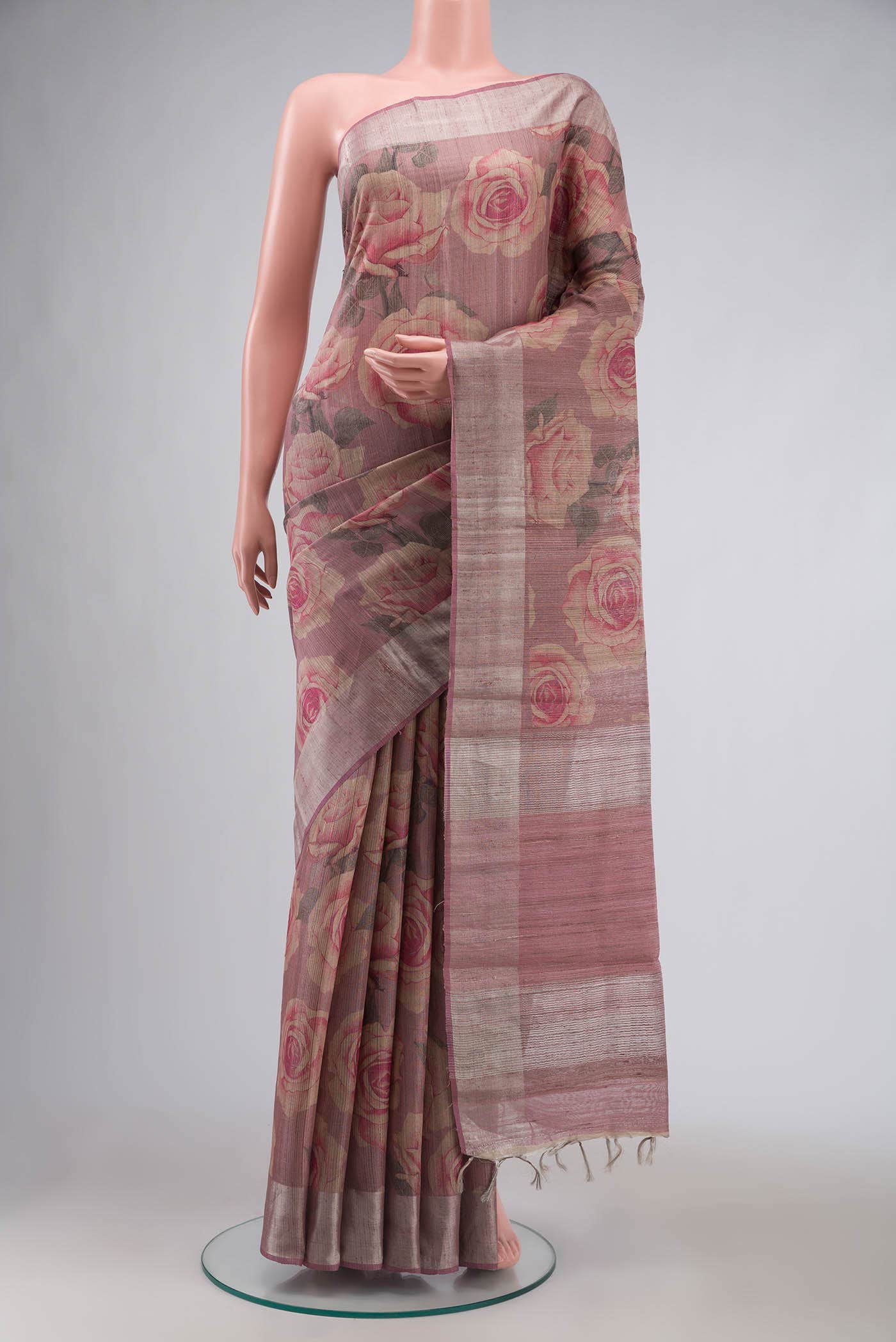 Pink Tussar Silk Saree