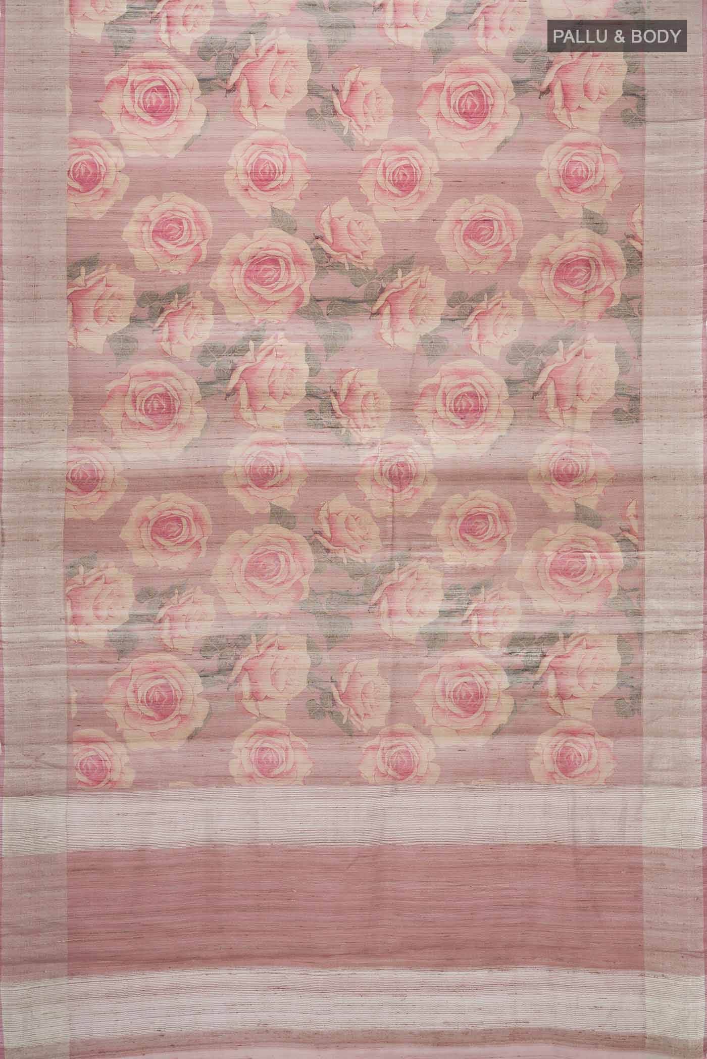 Pink Tussar Silk Saree
