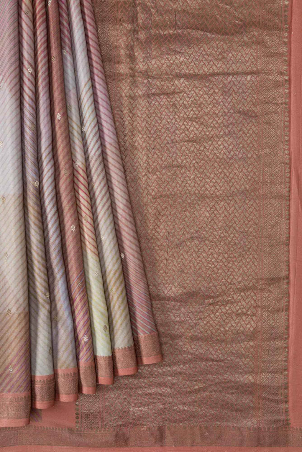 Maroon Pink and Blue Dual Tone Mysore Crepe Sareenf2767169