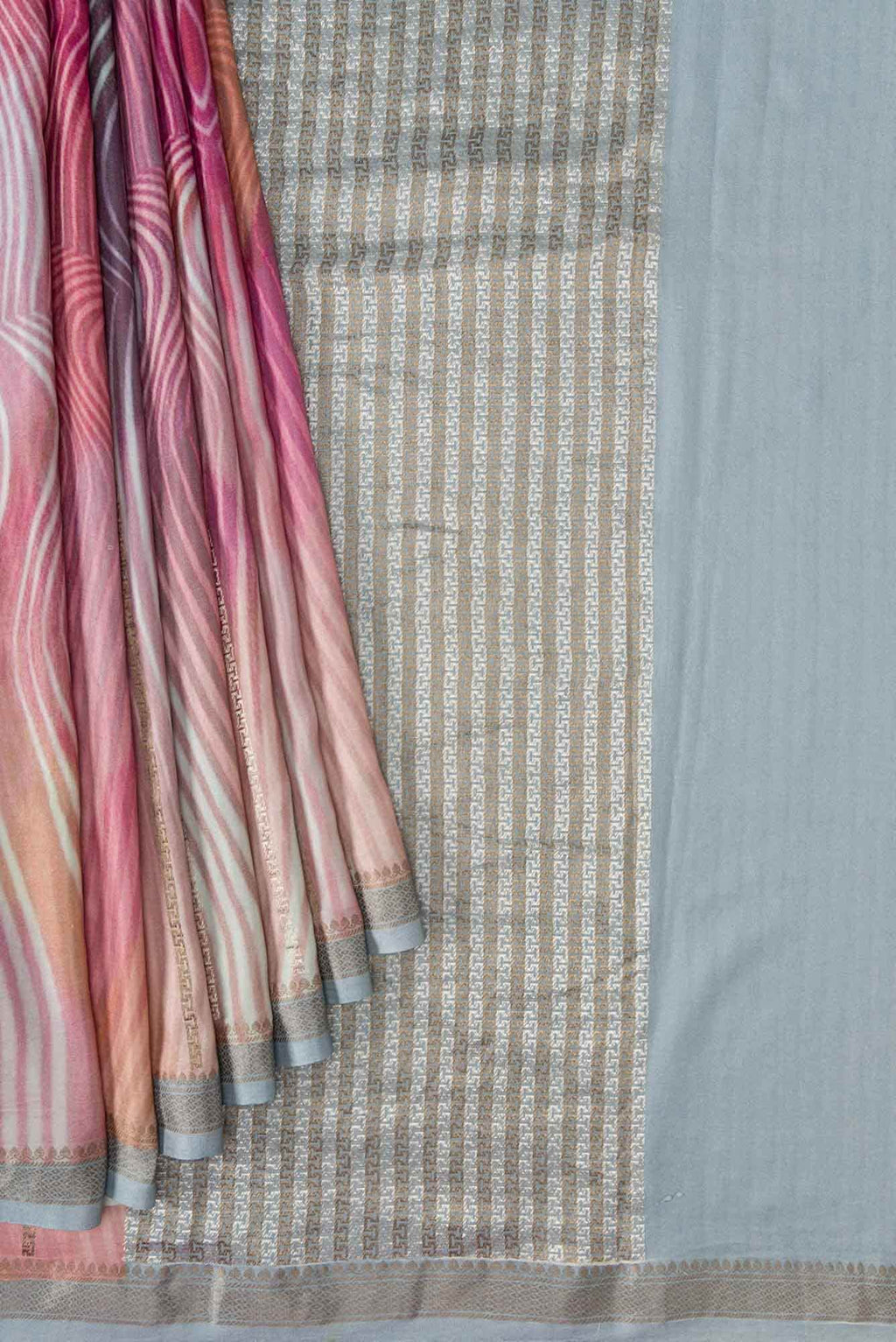 Pink Peach and Lavender Dual Tone Mysore Crepe Sareenf2767170
