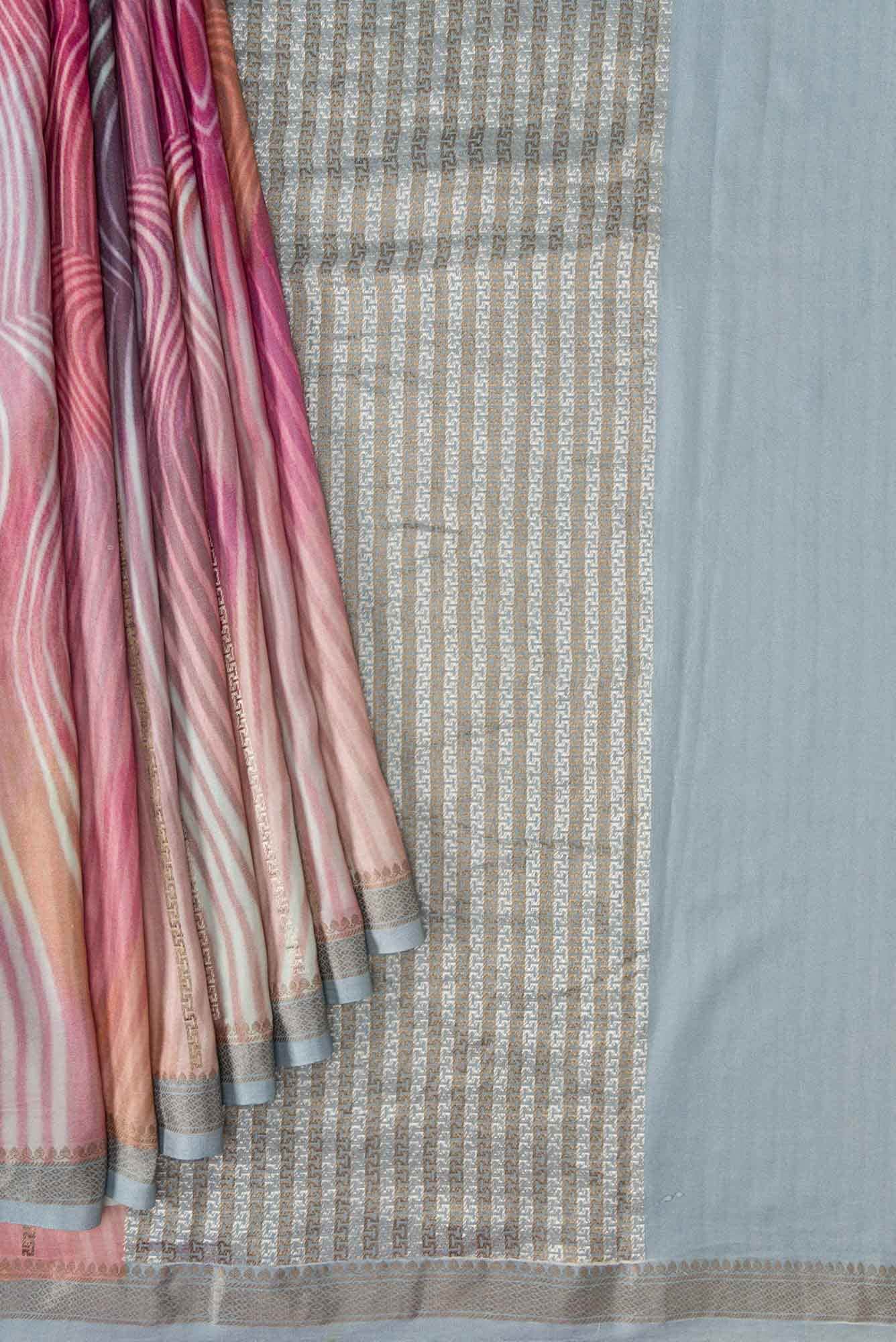 Pink Peach and Lavender Dual Tone Mysore Crepe Sareenf2767170