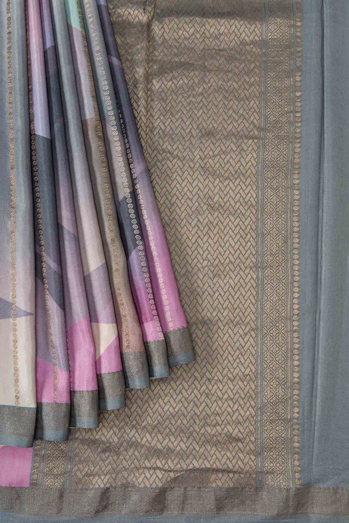 Grey and Lavender Dual Tone Mysore Crepe Saree