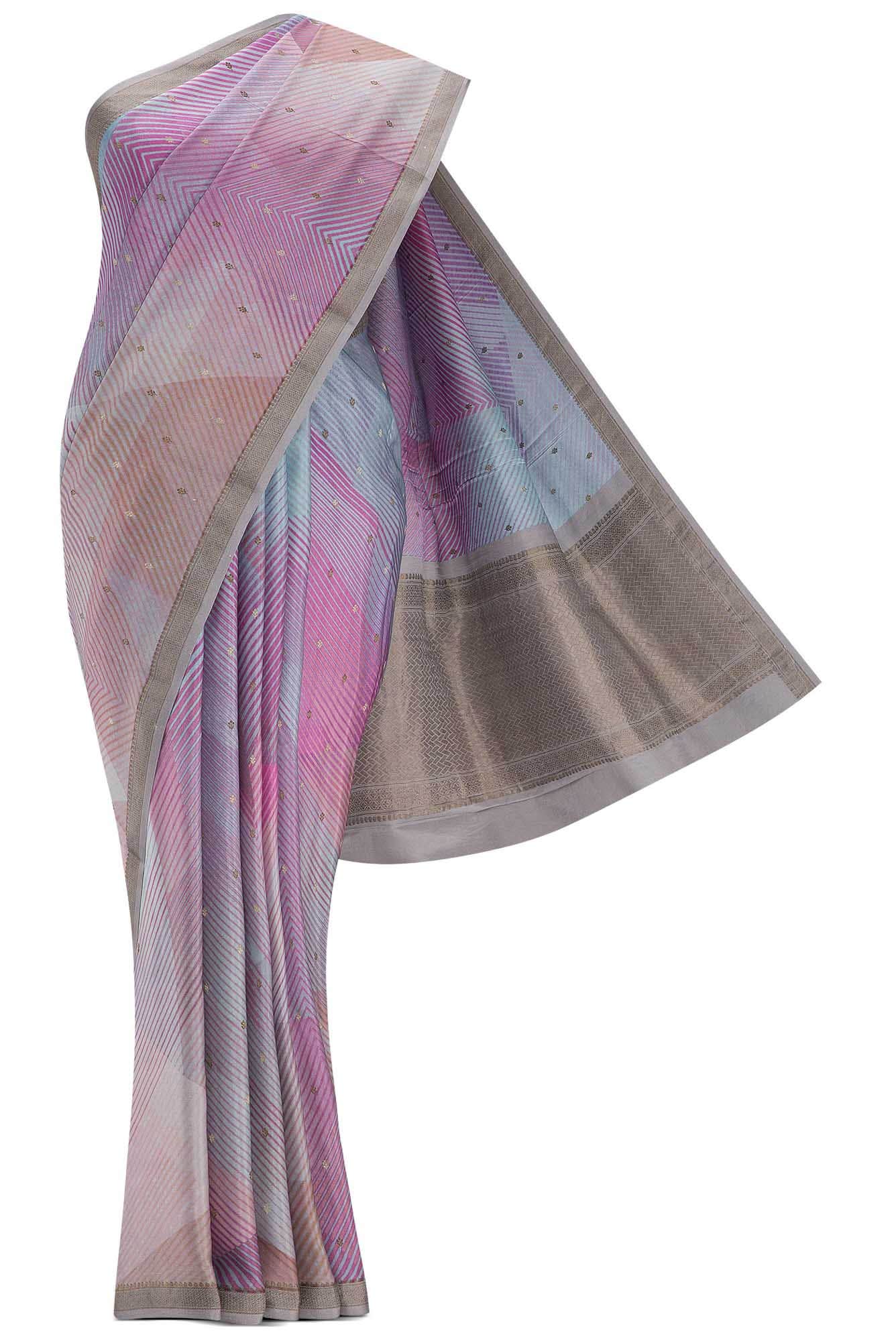 Pink  Blue and Lavender Dual Tone Mysore Crepe Sareenf2767173