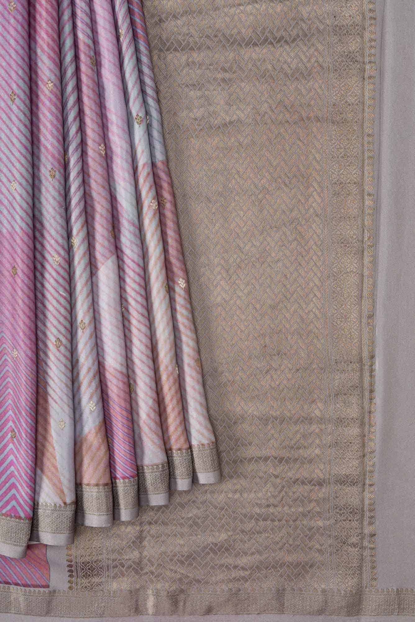 Pink  Blue and Lavender Dual Tone Mysore Crepe Sareenf2767173
