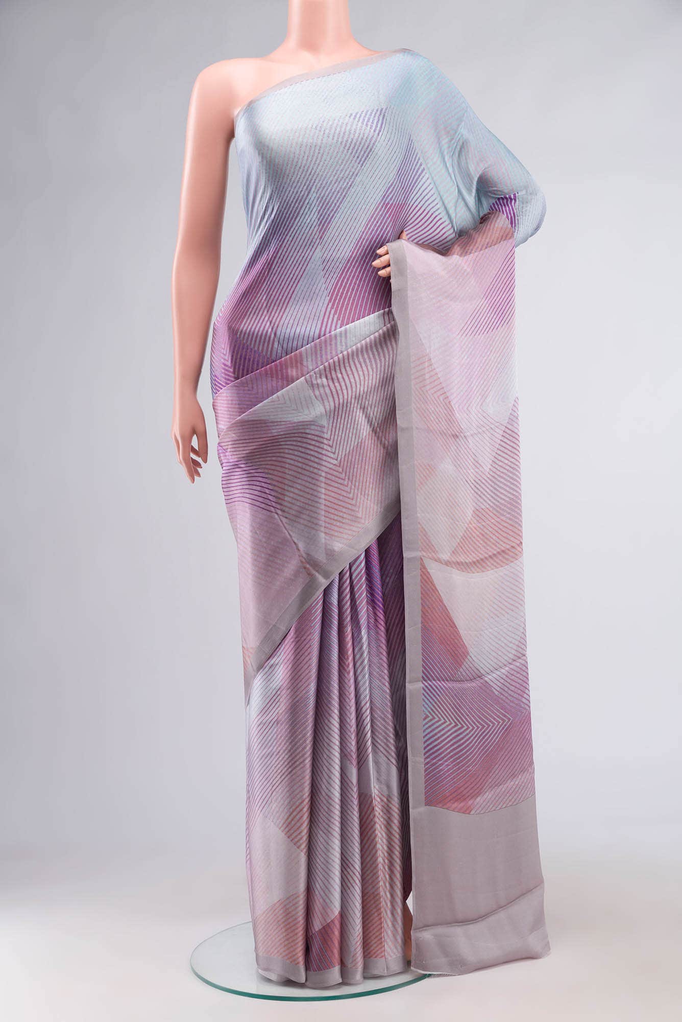Lavender Satin Crepe Saree
