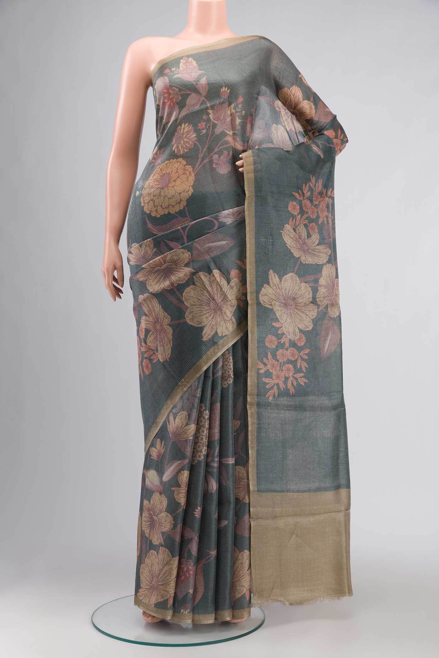 Blue Grey Bhagalpuri Tussar Silk Saree