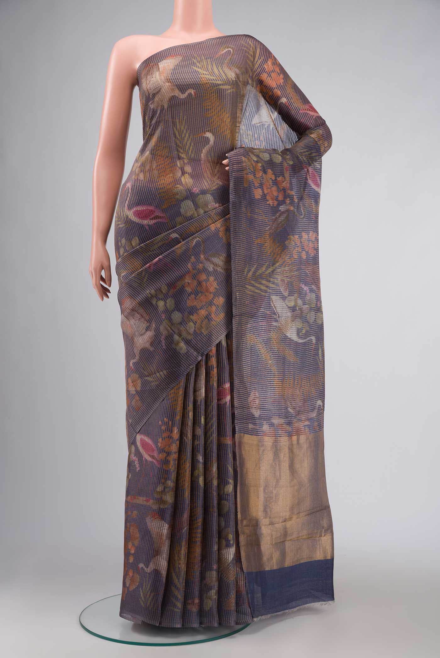 Blue Bhagalpuri Tussar Silk Saree