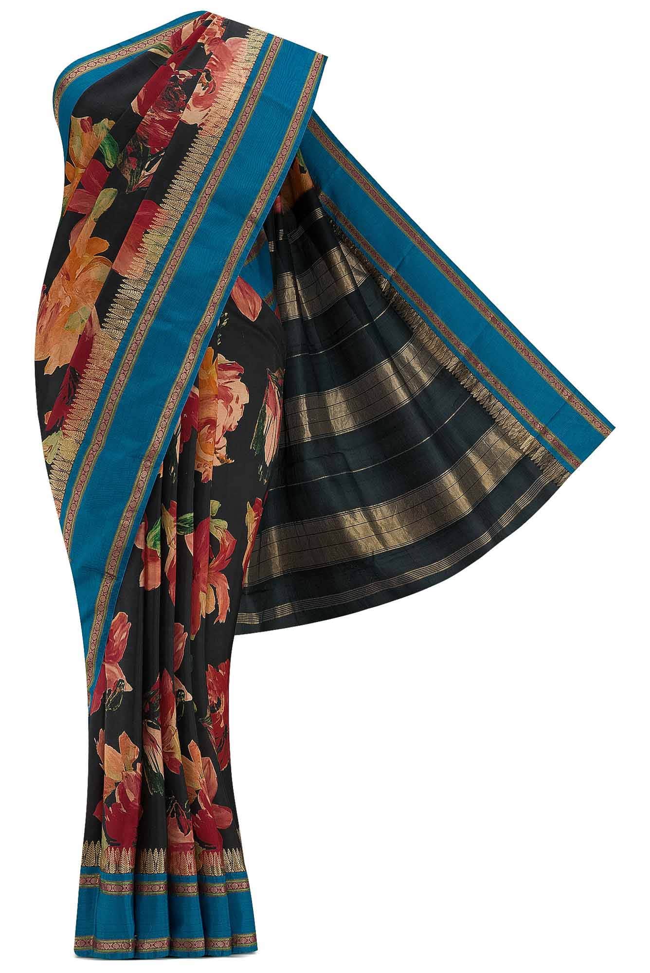 Black Dual Tone Kanchipuram Silk Saree