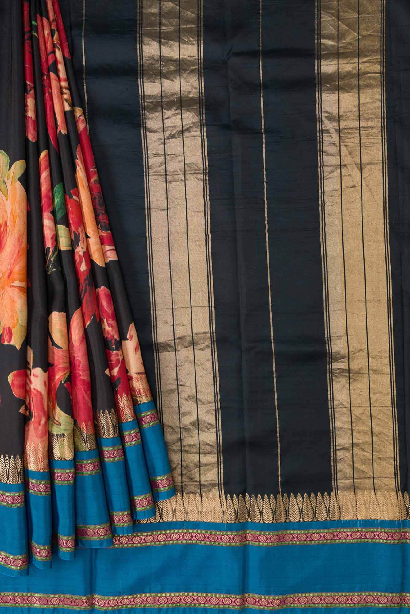 Black Dual Tone Kanchipuram Silk Saree