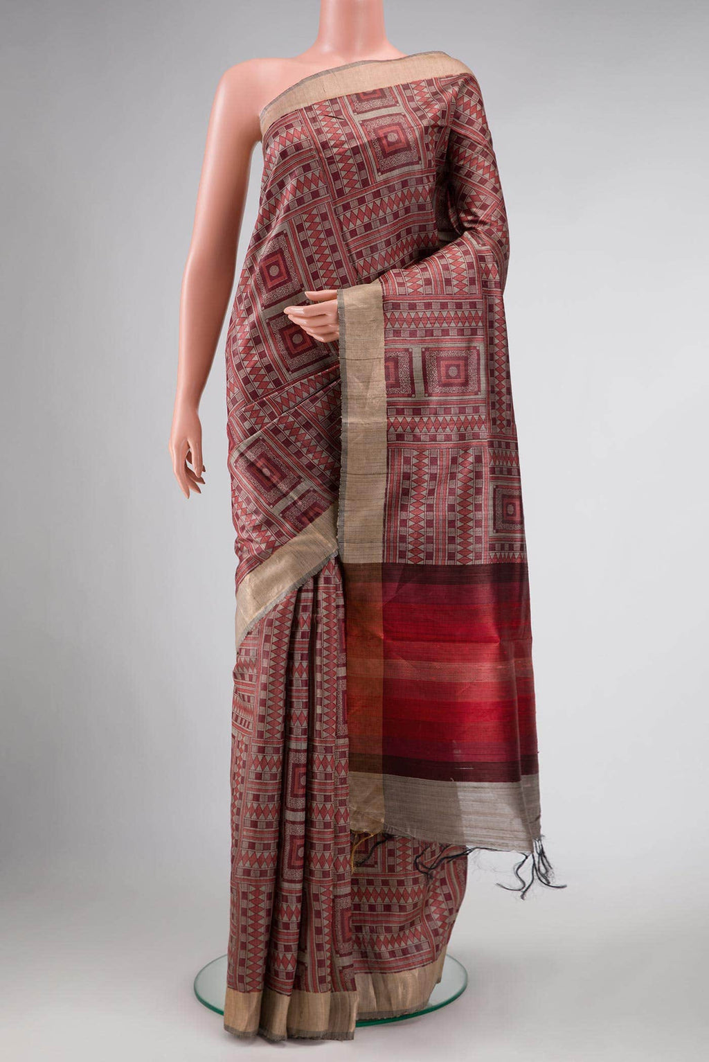 Maroon Tussar Silk Saree