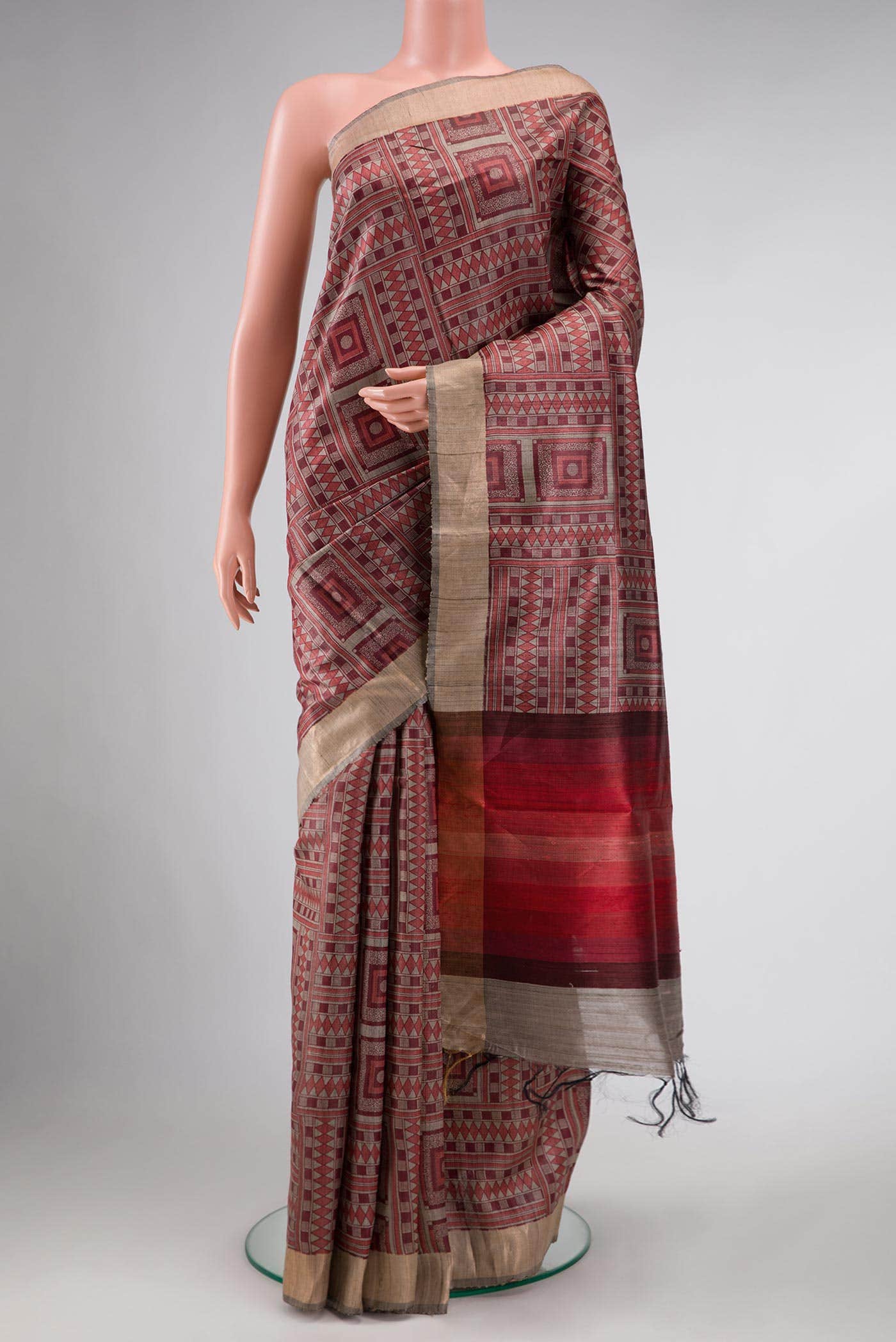 Maroon Tussar Silk Saree