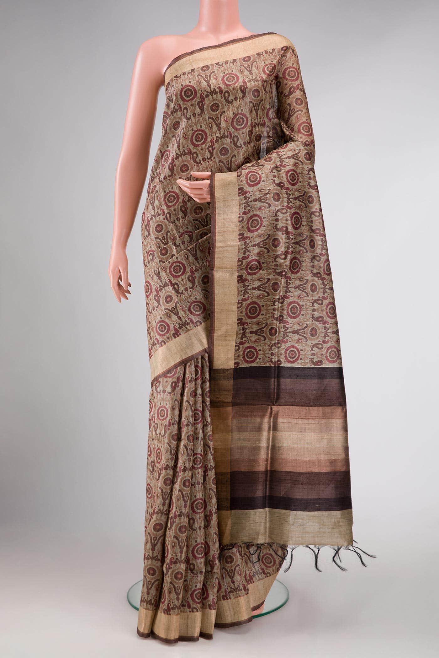 Beige Dual Tone Tussar Silk Saree