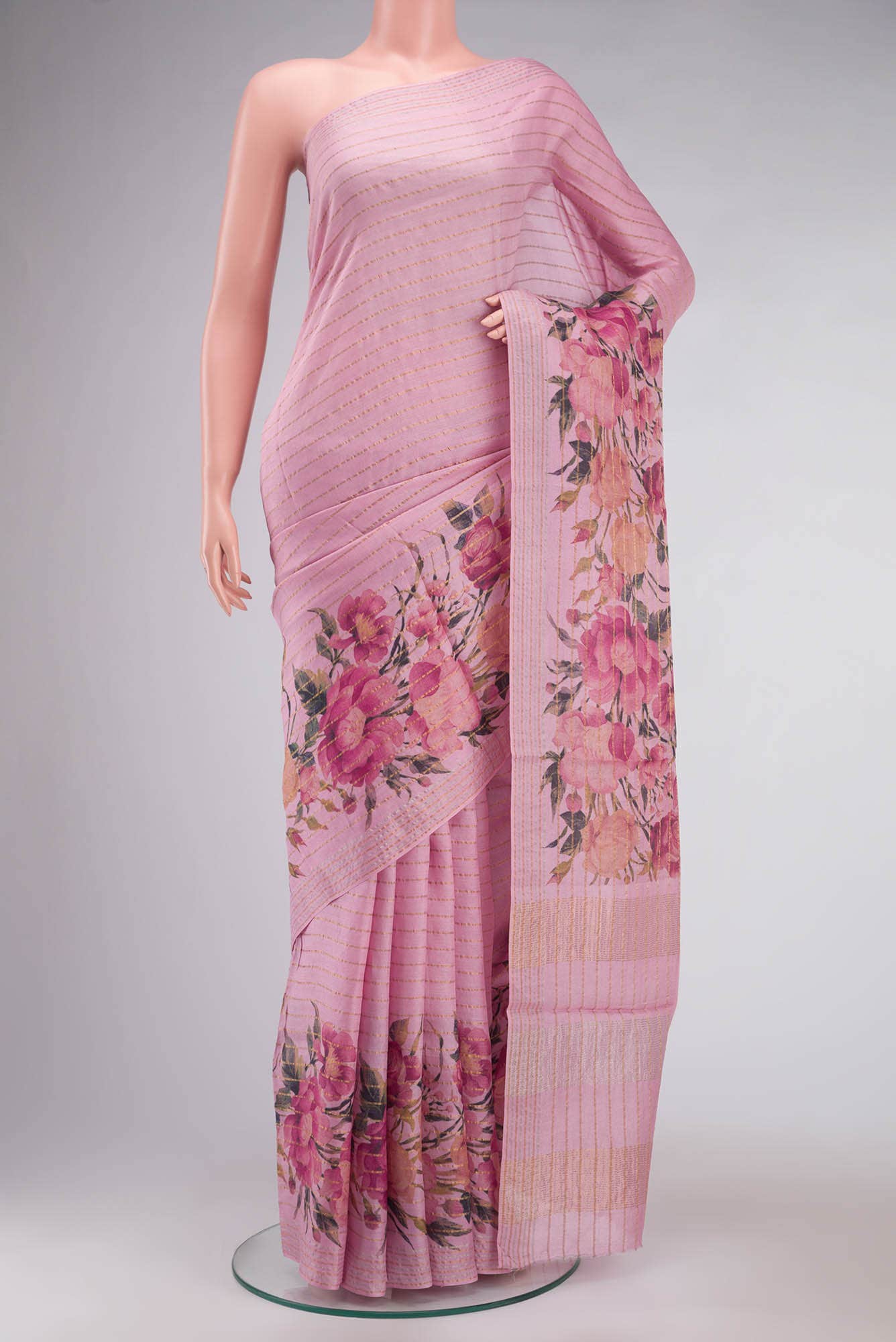 Pink Tussar Silk Saree