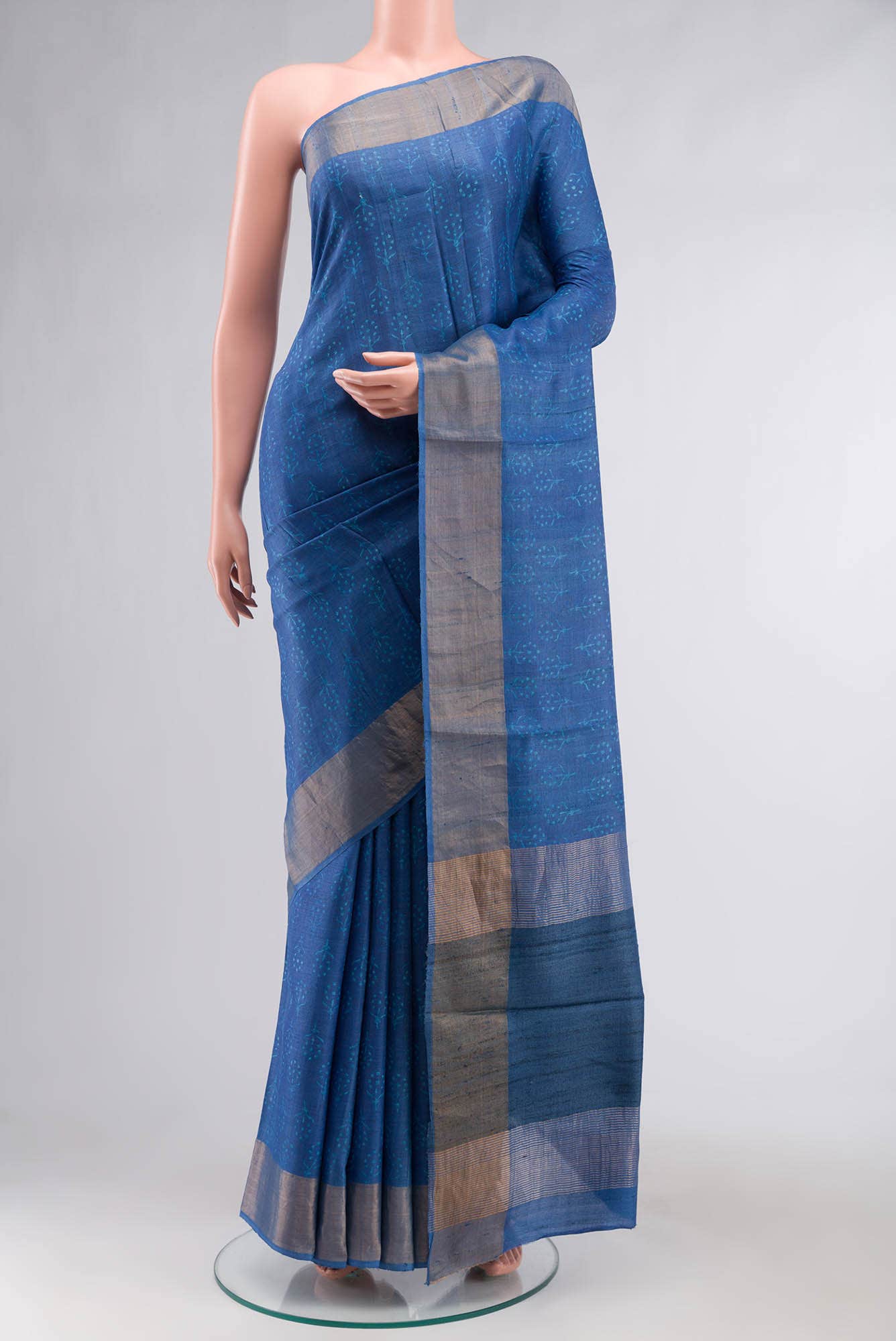 Blue Tussar Silk Saree