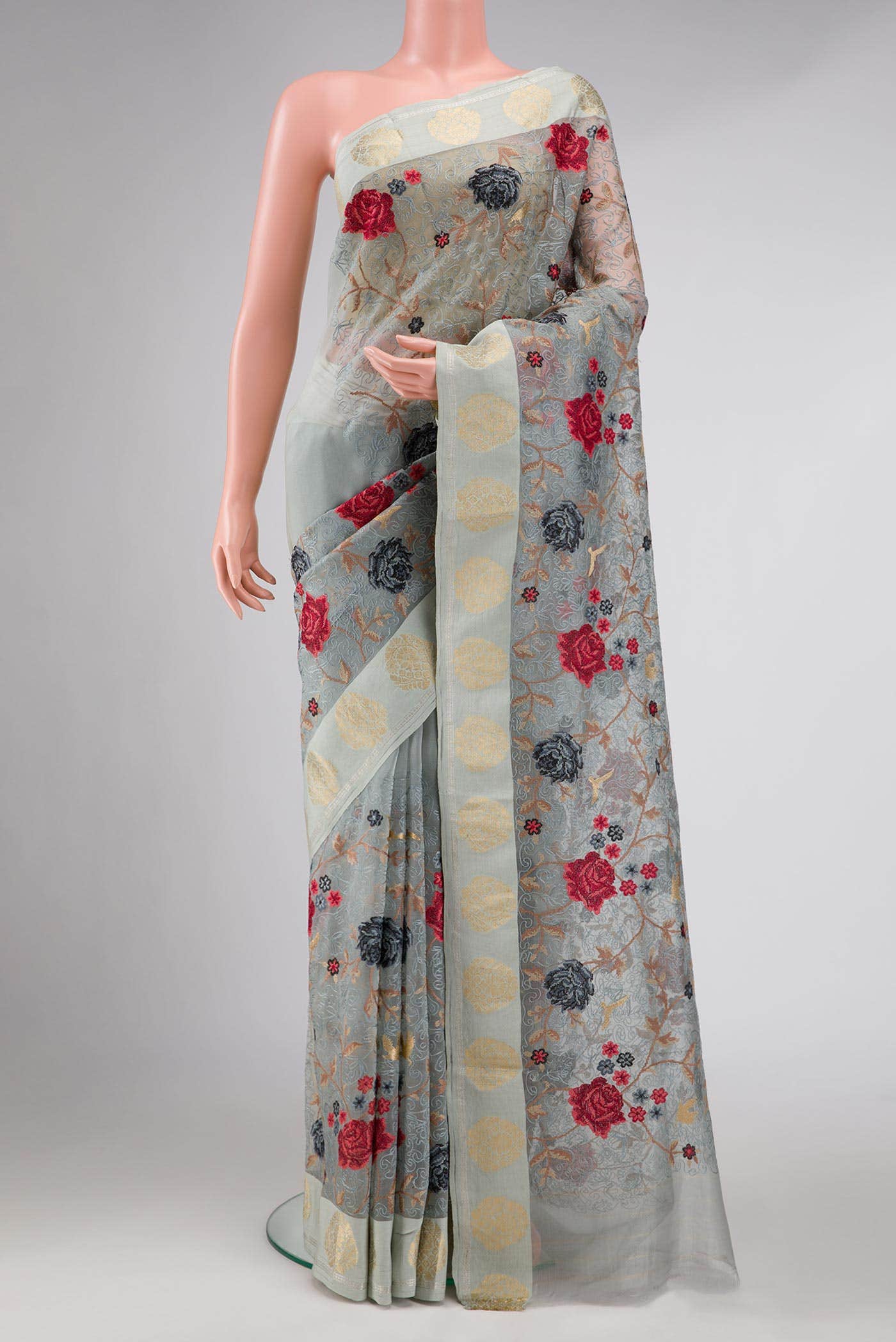 Grey Dual Tone Organza Silk Saree