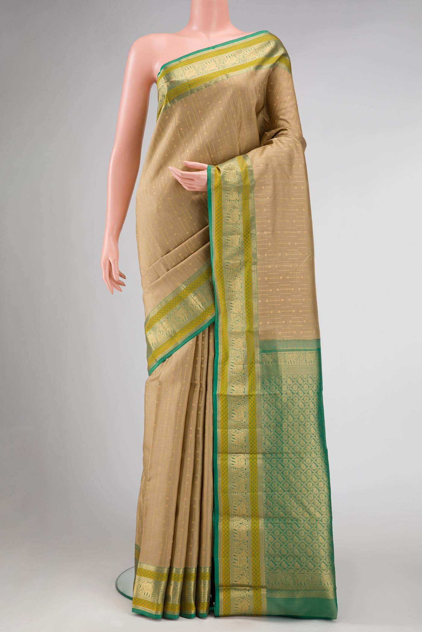 Beige Kanchipuram Silk Saree