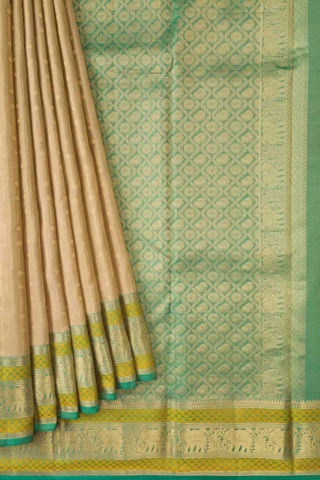 Beige Kanchipuram Silk Saree